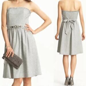 Banana Republic Gray Wool Strapless Dress Jewel Embellished - 6
